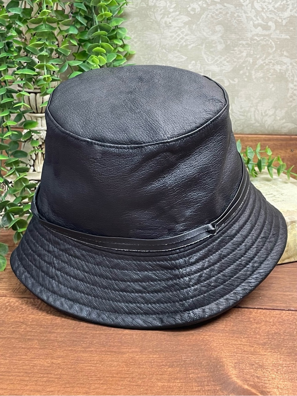 Y2K Newport News Black Leather Bucket Hat Size S/M